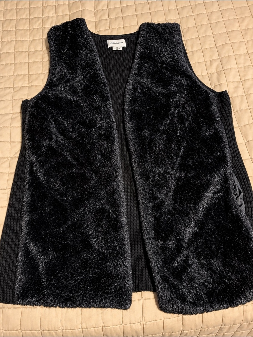 Liz Claiborne Black Faux Fur Vest